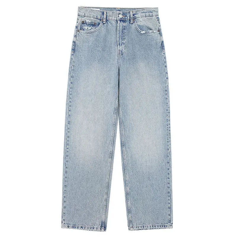 TRAFZA Jeans For Women 2024 Denim Solid Loose Zipper Fly Female Hole Trouser Pockets Wild Basic Commute Woman Wide Leg Long Pant