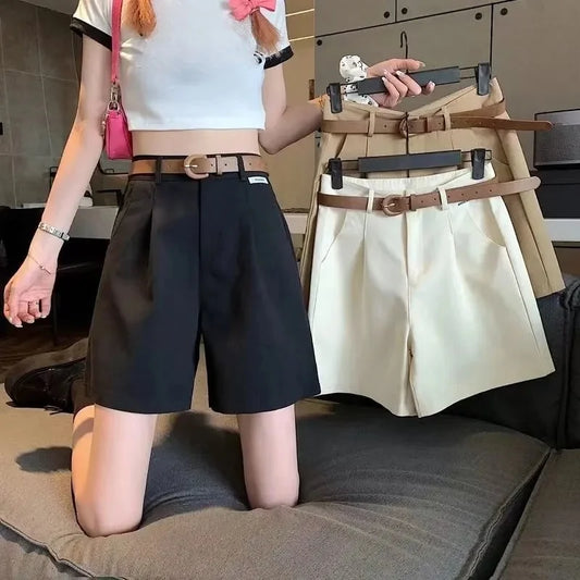2025 Women's Summer Shorts Pants Casual Loose Wide Leg Shorts Solid Matching Female's Short Trousers Elegant Office Lady Shorts