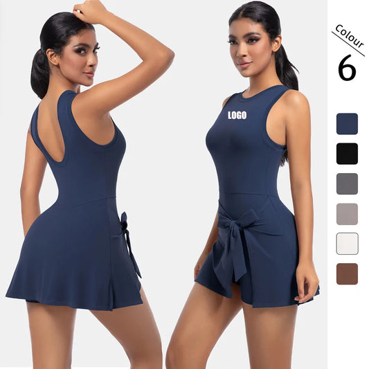 Customized LOGO women's tennis skirt one-piece yoga suit vest one-piece fitness suit golf breathable dress