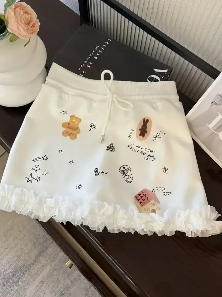 Short skirt applique print denim goth street hip hop hoparajuku vintage high waist y2k mini sexy loose casual women's skirt