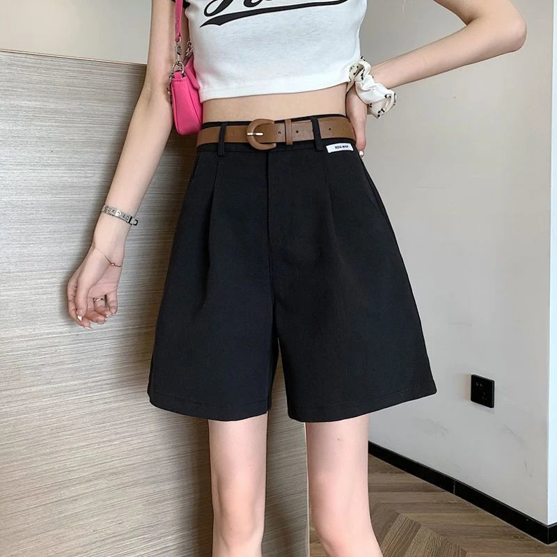 2025 Women's Summer Shorts Pants Casual Loose Wide Leg Shorts Solid Matching Female's Short Trousers Elegant Office Lady Shorts