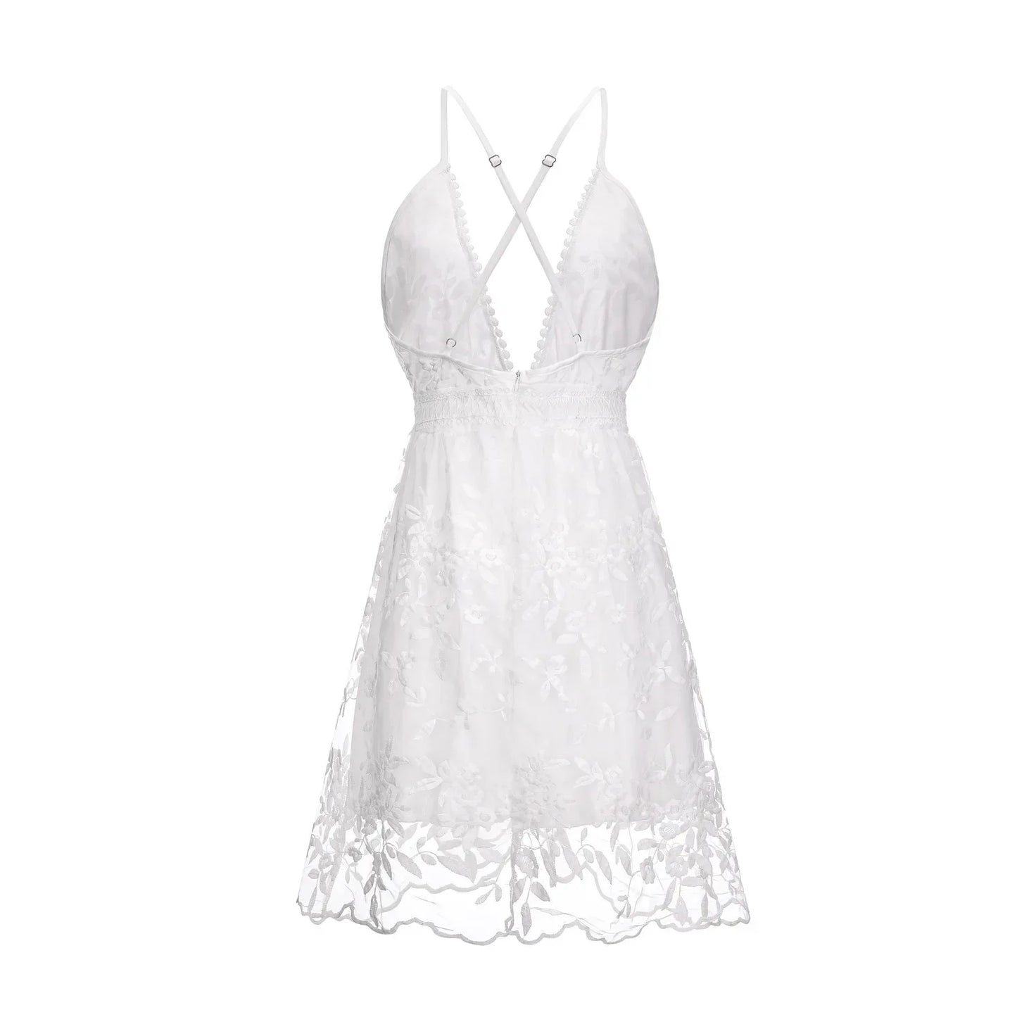 2023 Summer New Sexy Deep V-Neck Open-Back Tank Gown Dress Amazon Lace Beach Dress European And American Style