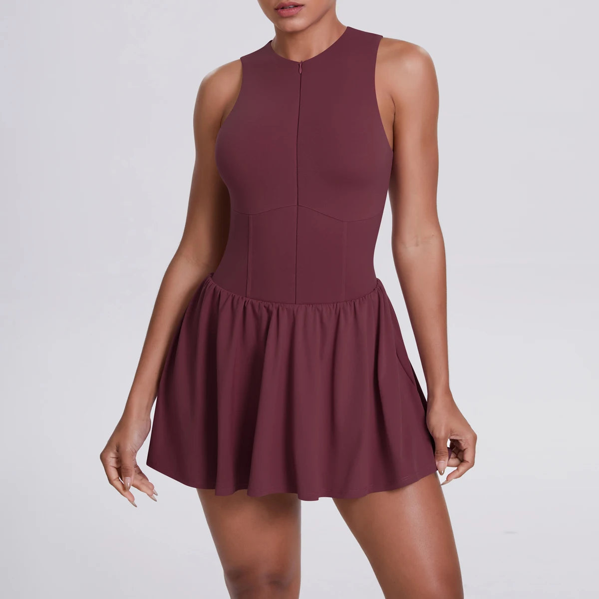 Women Front Zipper Tennis Dress Fake Two-piece Pieces Stand Up Collar Slim Fit Soft Sports Sets Fitness Pocket Skorts Yoga Suits