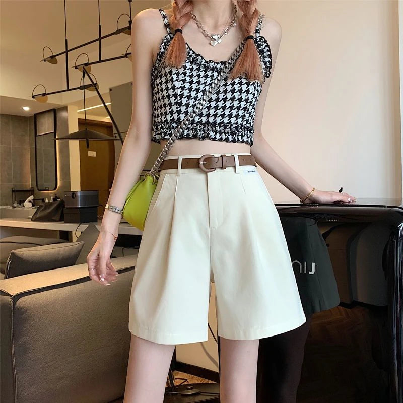2025 Women's Summer Shorts Pants Casual Loose Wide Leg Shorts Solid Matching Female's Short Trousers Elegant Office Lady Shorts
