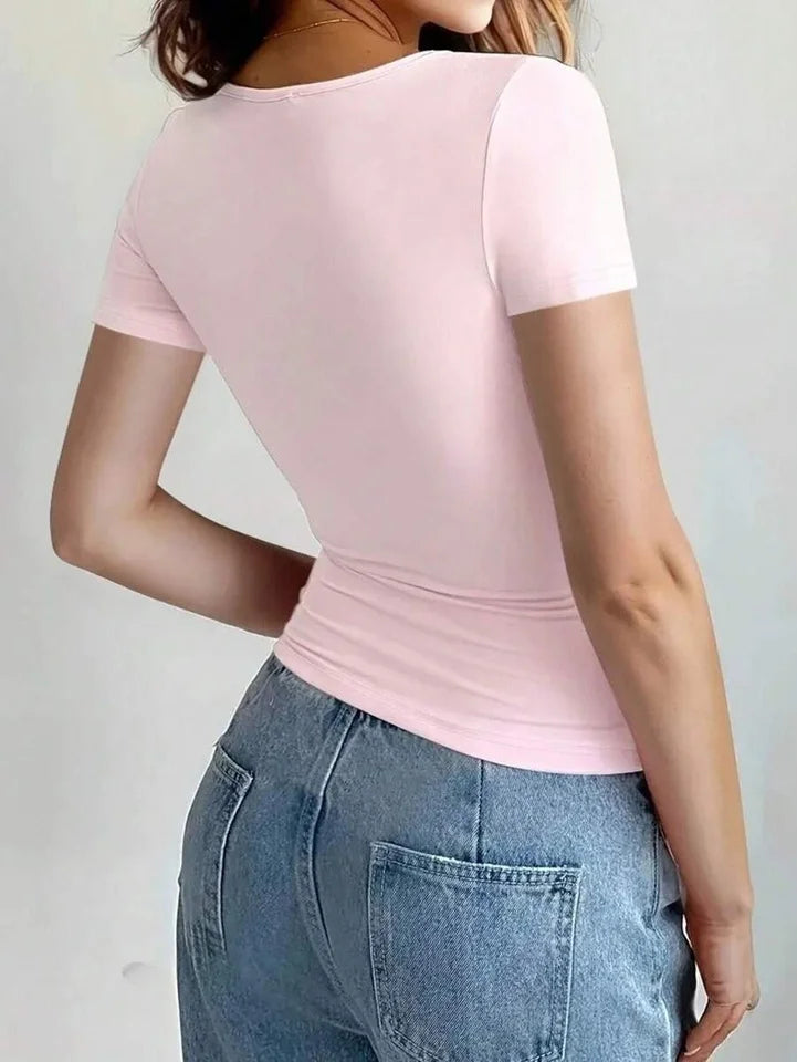 2025 New Summer Y2k Tops Womens Causal Basic T-Shirts Scoop Neck Short Sleeve Crop Tops Cute Slim Fit Tees Pullovers Clothing