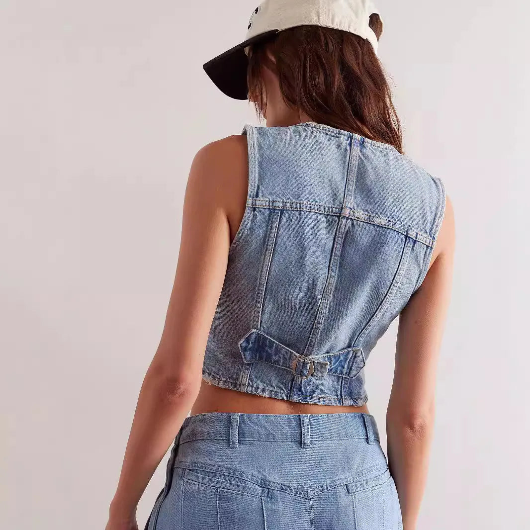 Womens Summer Vest Down Vest Jacket Coat Autumn Blazer Winter Button Denim Outwear Suit Cardigan Female Sleeveless Jackets