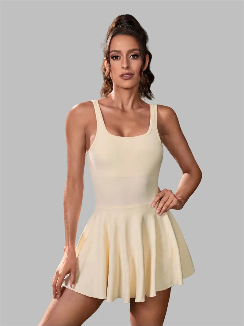 Women's Sports Tennis Dress Sexy Sleeveless Backless Mini Dress Women Running Gym Fitness Yoga Dresses Summer Female Clothes