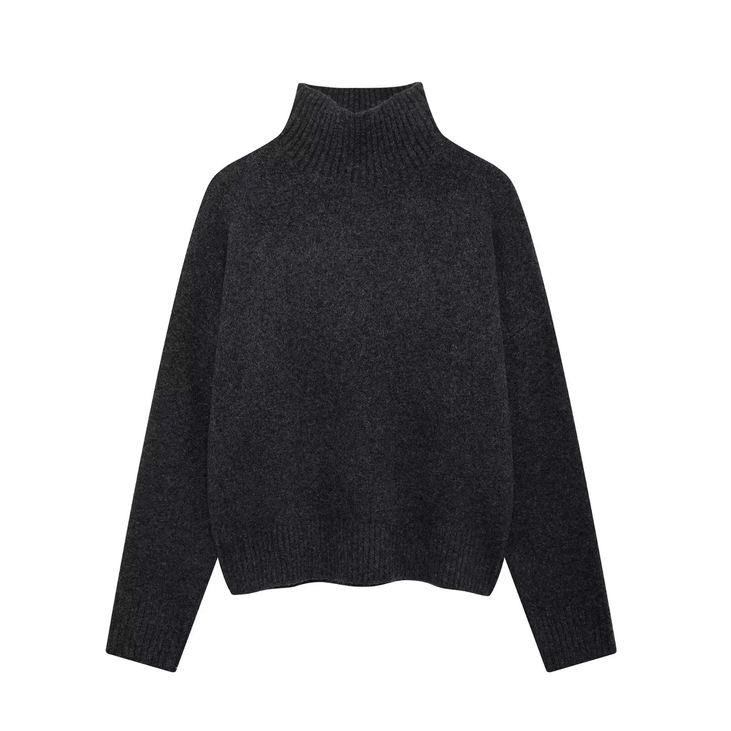 TRAFZA Women Vintage Burgundy Turtleneck Sweater Casual Long Sleeve Knitted Pullover Autumn Winter Women Solid Warm Knitwear