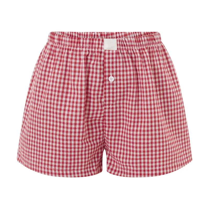 2025 New Women Plaid Lounge Boxer Shorts Cute Summer Y2K Casual Pajama Bottoms Sleep Gingham Shorts Beach Tracksuit Jogging Pant
