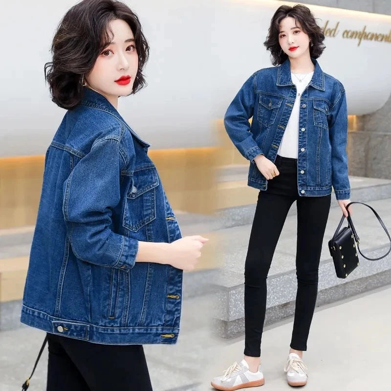 2025 Spring Autumn New Single-breasted Womens Denim Jacket Coat Loose Long Sleeve Tops Casual Jean Coats Female Outerwear